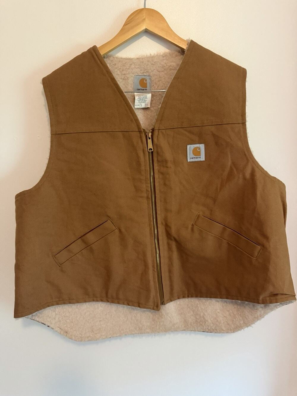 Vintage Carhartt Sherpa Lined Vest Men's 2XL XXL Duck Brown Union Made USA